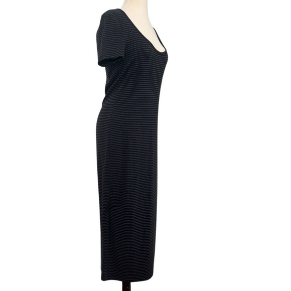 Marine Layer Lexi Rib Black Blue Striped Short Sleeve Midi T-Shirt Dress Size XL - Picture 4 of 11
